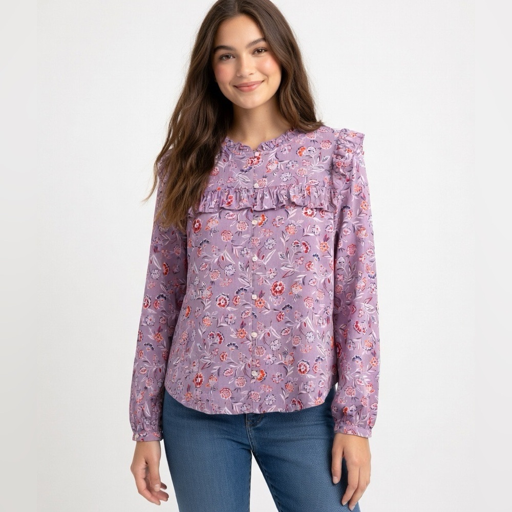 GAP Women’s Purple Floral Button Down Blouse | Size L